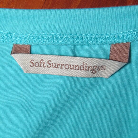 Soft Surroundings Aqua Blue Mini Dress Size L Drawstring Waist 3/4 Sleeve Womens - Picture 7 of 10